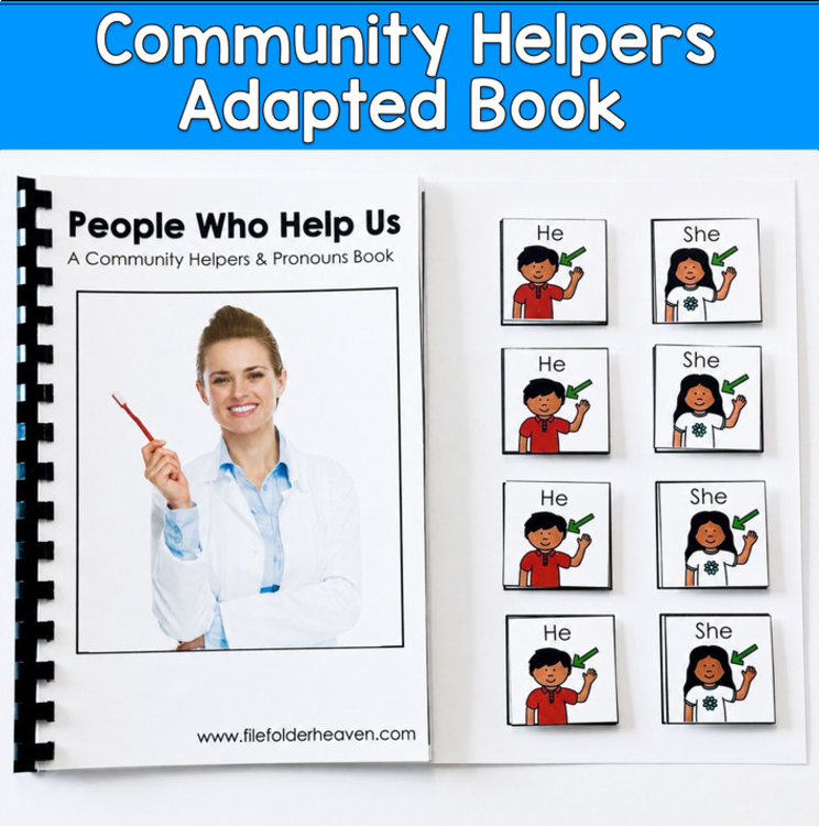 Community Helpers Pronouns Adapted Book Real Photos | He She | SLP SPED Autism