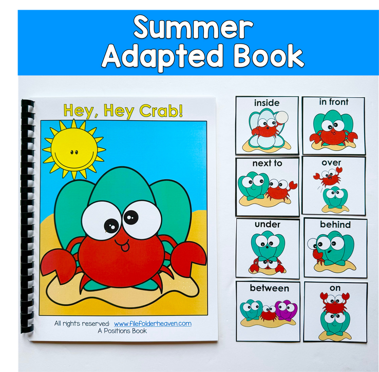 Beach Prepositions Adapted Book:  HEY HEY CRAB!